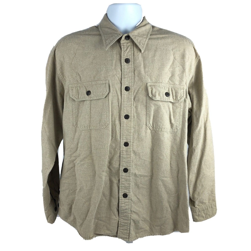 Weatherproof Men's‎ Button Front Heavy Chamois Shirt Size Large Beige Outdoor